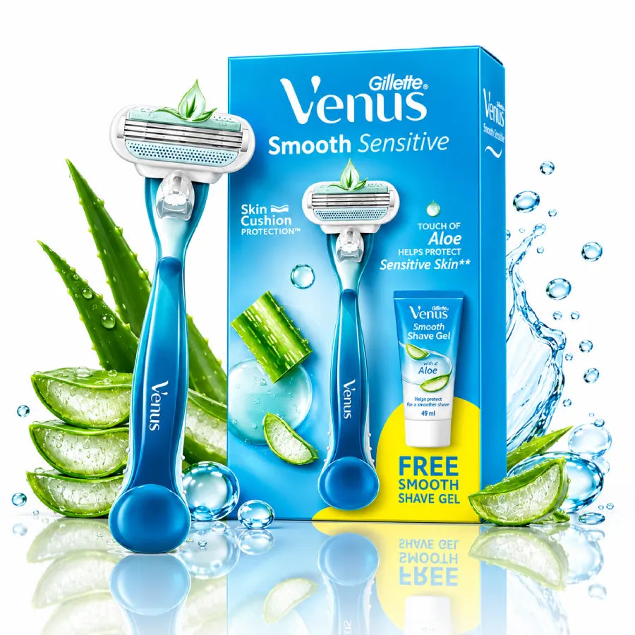 Gillette Venus Smooth Sensitive 3-Blade Razor for Women (Free Smooth Shave Gel)